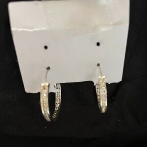 Classic Dressy Sterling w/inlay  Cubic Zirconia 1" Hoop Earrings